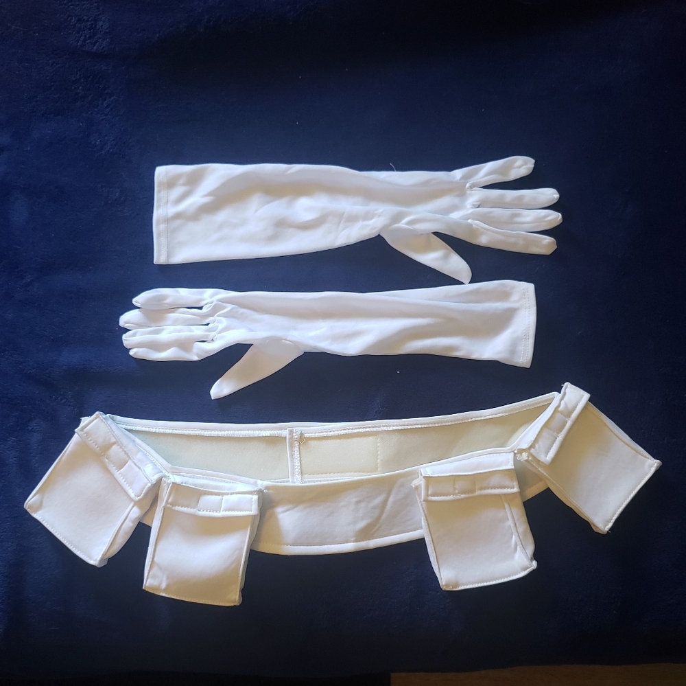 Large costume utility belt with white gloves